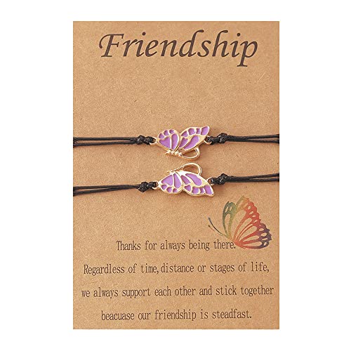 Fuqimanman2020 2pcs Long Distance Matching Enamel Butterfly Love Charm Bracelet Set for 2 Couple Best Friends BFF Friendship Mother Daughter Jewelry