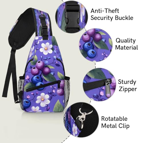 Morrales tipo Sling para viaje unisex azul con diseño de arándanos miniatura 3
