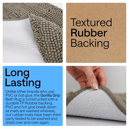 Image of GORILLA GRIP Bath Rug Mat, Thick Soft Absorbent Chenille, Quick Dry Microfiber Mats, Rubber Backing Washable Shower Floor Rugs, US Designed Bathroom Bathmat Home Decor Accessories, 24x17, Latte