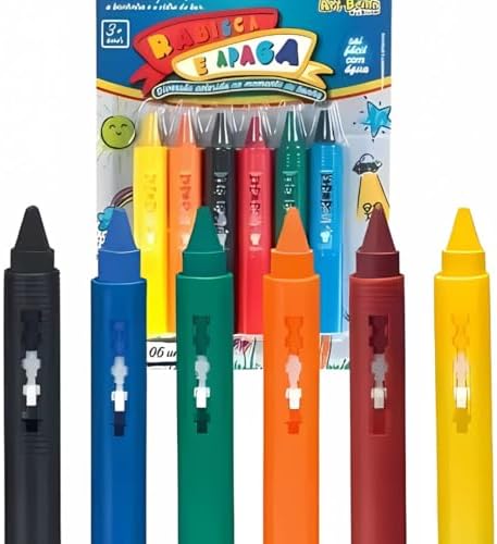 Giz Colorido Risca e Apaga para Crianças, 6 unidades