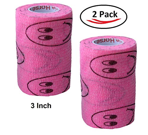 Image of Vet Wrap Wrap Tape (Pink with Smiles) (2 Pack) (4 Inch x 15 feet) Self Adhesive Adherent Adhering Cohesive Flex Self Stick Bandage Grip Roll Dog Cat Pet Horse