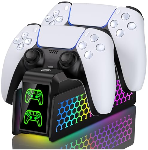 Caricatore controller PS5 con luce LED RGB per controller PS5 Dualsense, dock di ricarica veloce per controller PS5 Edge, accessori Playstation 5 PS5, supporto per controller PS5, caricabatterie PS5,