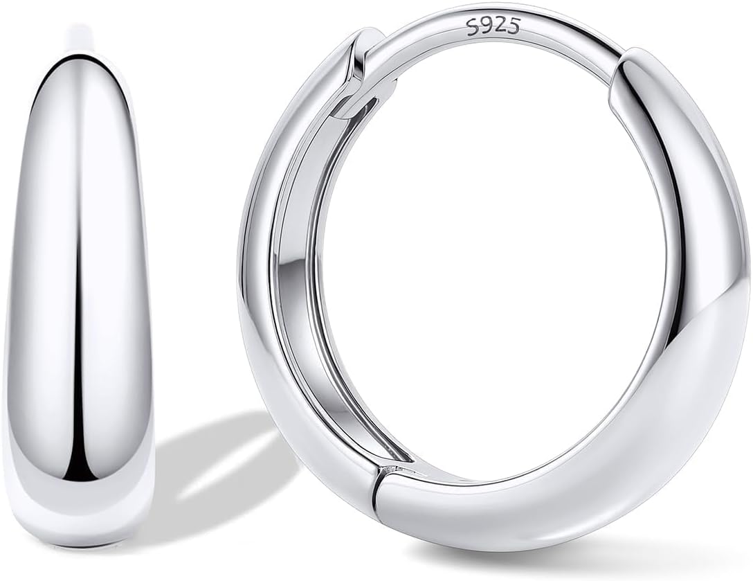 Bestyle Gold Huggies Earrings for Women Hypoallergenic 925 Sterling Silver Post Huggie Hoop Earrings Thick Lightweight Small Hoop Earrings 8/10/12/14mm