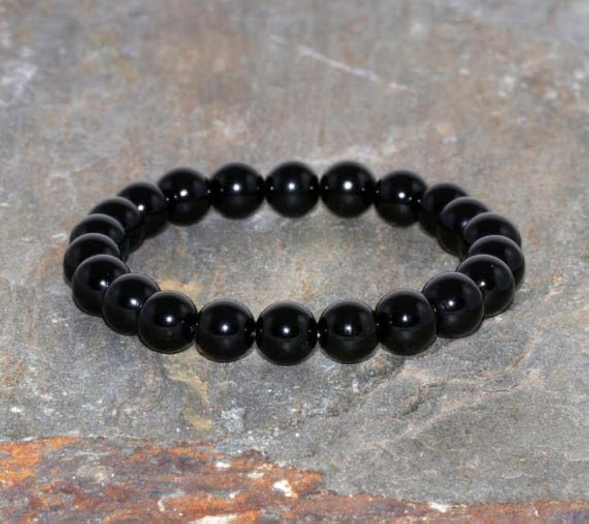 Natural Morion Smoky Quartz 8mm Round Beads Stretchable Bracelet, Unisex