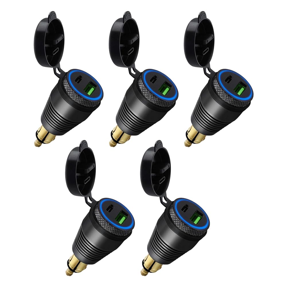 5X Motorrad DIN Stecker Wasserdichtes Ladegerät EIN QC3.0 USB Ladegerät & Typ C 30W Netzteil Adapter Buchse