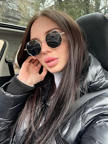 PORADAY Square Sunglasses for Women Men Retro Octagon Metal Sun Glasses Vintage Polygon Shades2