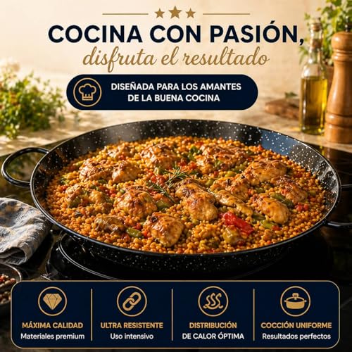 Miniatura 6 de Tehorneo Paellera Induccion, Paellera 32 Cm De Acero Esmaltado 4-5 Raciones, Paella Induccion, Paella 32 Cm Compatible Con Inducción, Vitrocerámica, Gas Y Electrica, Paelleras 32cm