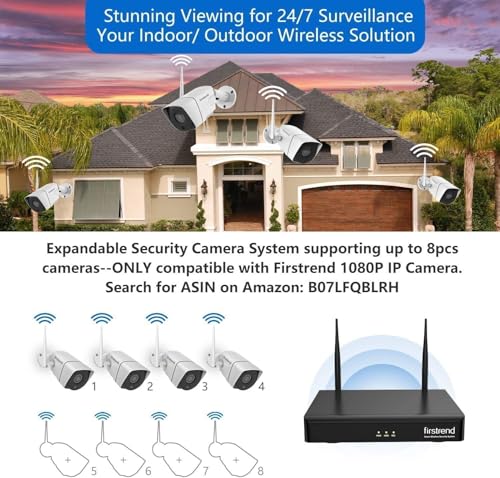 Image of Firstrend Wireless Security Camera System,8CH Wireless NVR System with 4 pcs Security IP Camera and 2TB Hard Drive Pre-Installed, 65 ft Night Vision and Easy Remote Monitoring, 24 /7 Recording