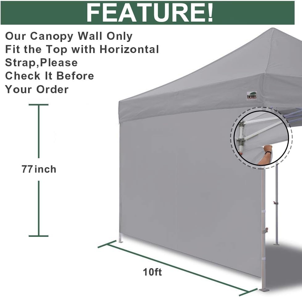 Image of Eurmax USA 10x6.4 Pop Up Canopy SunWall-UV Protection for Tents,Blocks Sunlight&Wind,Water Resistant Side Wall Only,Easy Hook & Loop Installation,Fit for 10FT Straight Leg Shelters&Gazebo,Grey