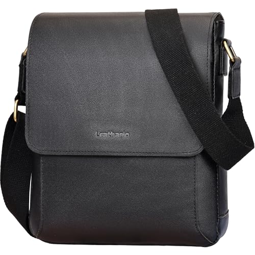 Leathario Herren Umhängetasche aus Echtem Leder,Schultertasche mit Großer Kapazität, Herrentasche für Alltag Freizeit Arbeit