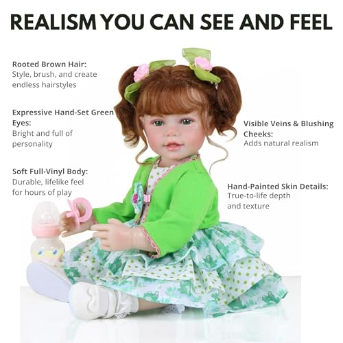 Muñeca Reborn Realista Niña 22 Pulgadas Pelo Rojo Ojos Verdes miniatura 2