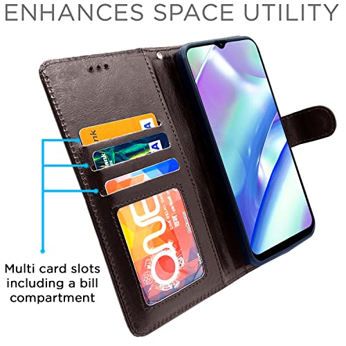 Image of Pikkme Realme C33 Flip Case Leather Finish | Inside TPU with Card Pockets | Wallet Stand and Shock Proof | Magnetic Closing | Complete Protection Flip Cover (Coffee)