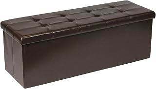 Bonlife Brown Faux Leather Storage Bench Ottoman Box Foldable Seat Foot Stool with Lids Kids Toy Boxes Chest Furniture Hold Up to 300 kg 110x38x38cm