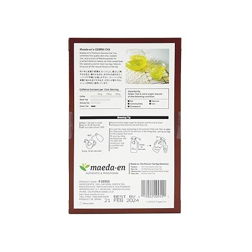Miniatura 2 de MAEDA-EN Té verde de arroz asado Genmai-cha prémium con matcha, 10 bolsas de té de origen japonés, hojas de té verde envueltas individualmente, 1