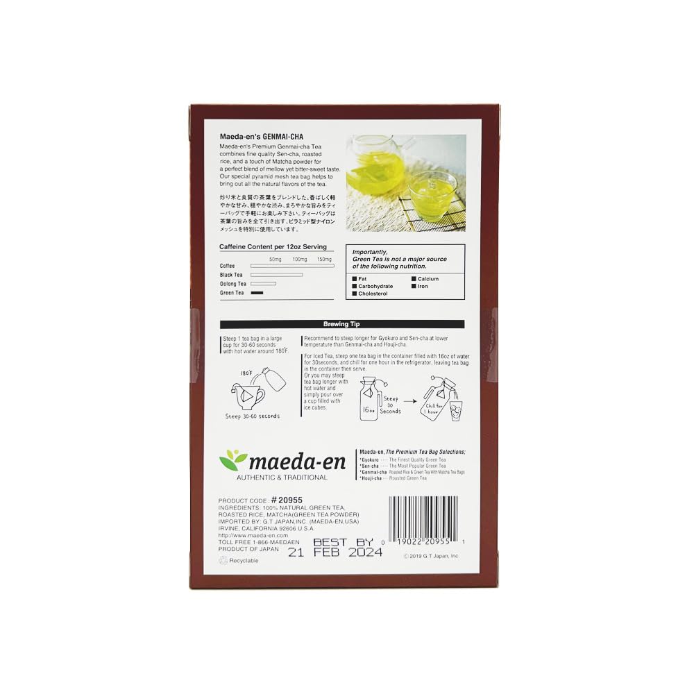 MAEDA-EN Premium Genmai-cha Roasted Rice Green Tea with Matcha 10 Tea Bags Japanese Origin Green Tea Leaves Individually — view 2