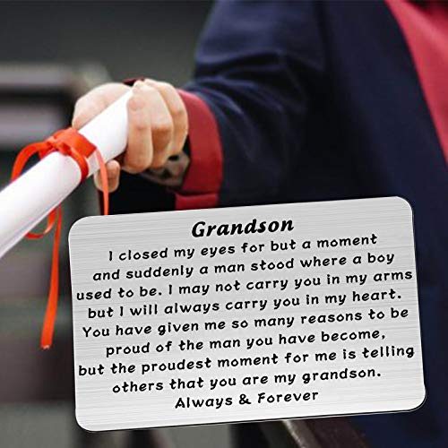 PLITI Grandson Graduation Gifts Grandson Gifts From Grandma Grandpa Grandson Birthday Gifts Grandson Inspirational Engraved Wallet Insert Card For Grandson Deployment Gifts (Grandson wallet insert)3