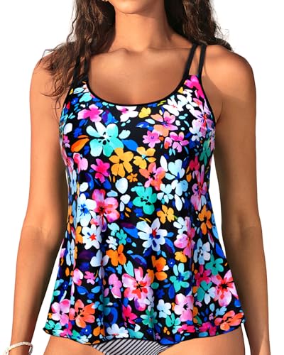 Image of Womens Flowy Tankini Tops Only - Modest Bathing Suit Loose Fit Swimsuit Swim Tops No Bottom 2025 (Available in Plus)