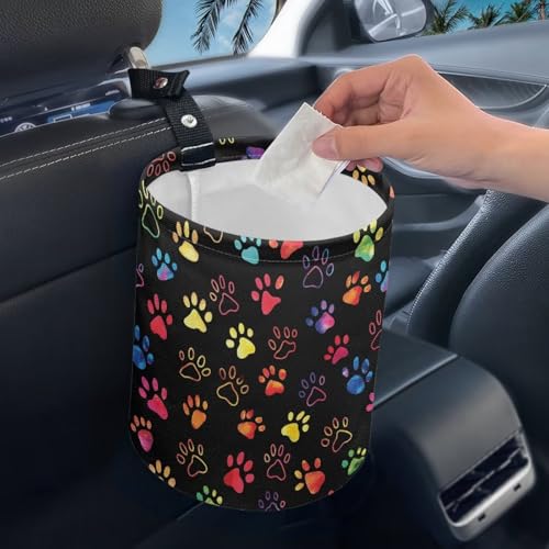 Image of Colorful Mushrooms Car Garbage Can - Small Trash Can with Leak Proof Inside Liner and Hanging Strap - Portable Car Organizer Essentials