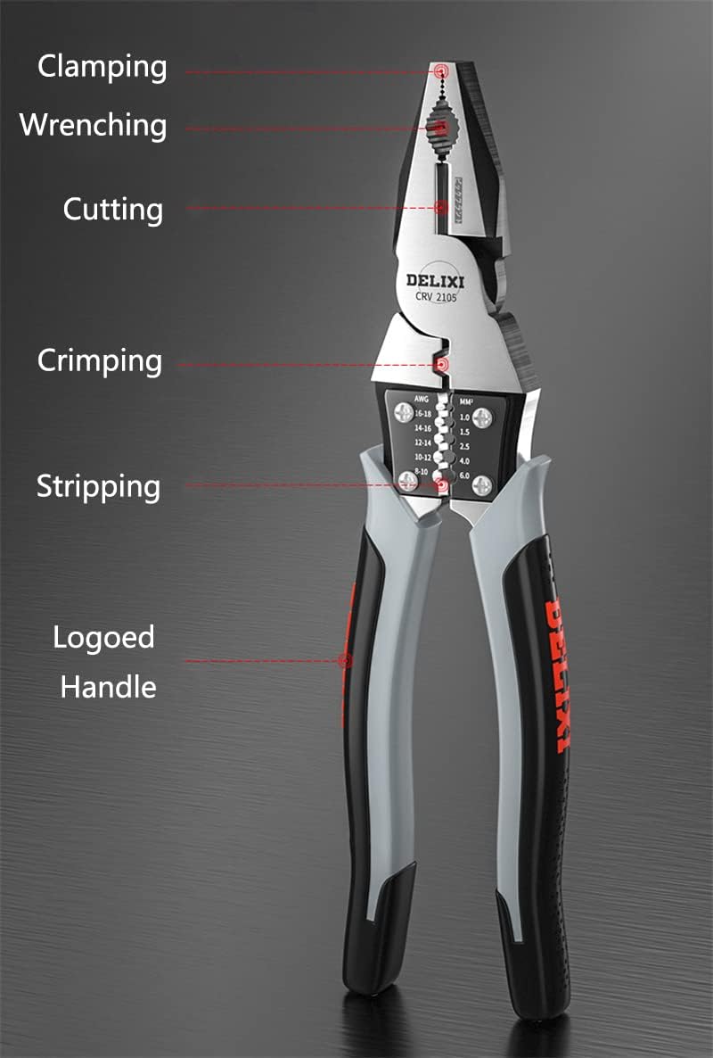 3pcs Plier Sets Industrial Compound action Heavy Duty 8" Combination Pliers 8" Side Cutting Pliers 9" Needle Nose Plier, with Wire Stripper-Crimper Function (RED&BLACK)