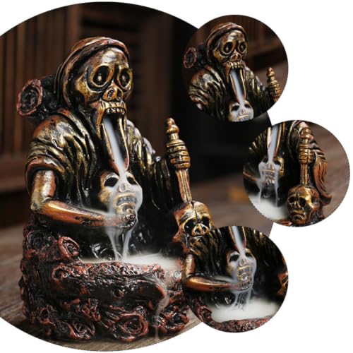 Porte-parfum à reflux tête de mort encens cascade marron