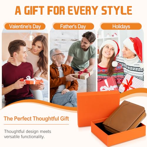 Image of HUANLANG Mens Wallet RFID Blocking Multi Card Holder Wallets for Men Bifold Wallet with Zipper Small Men's Leather Wallet