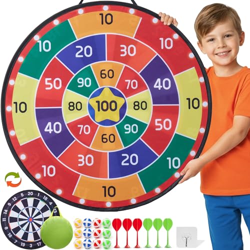 Jumbo Kids Dartscheibe XL oder XXL, große Klett-Dartscheibe mit wendbaren Designs, 16 Klettbälle und 6 Darts – Spiele für drinnen und draußen für Kinder von 3 bis 8 Jahren (Traditionell, 73cm)