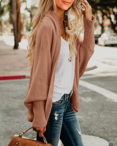 Imily Bela Womens Cardigan Sweaters Oversized Fall Trendy Slouchy Kimono Chunky Knit Coats Light Pink - Thumbnail 2