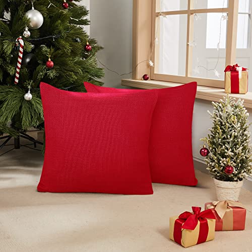 Deconovo Decorative Throw Pillow Case Pillow Covers Faux Linen Red Throw Cushion Covers Set Of 4 18X18 Inches #TOP2