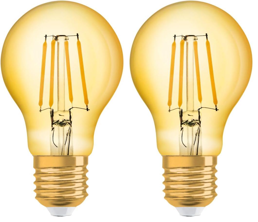 Osram LED Vintage Edition 1906, Sockel: E27, Nicht Dimmbar, Warmweiß, Filament Gold [Energieklasse F] (Packung mit 2)
