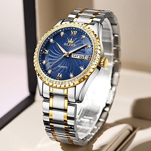 Image of OLEVS Mens Gold Watches Waterproof Stainless Steel Lightweight Watch with Date Classic Luxury Dress Watch for Men Gold White Blue Green Dial