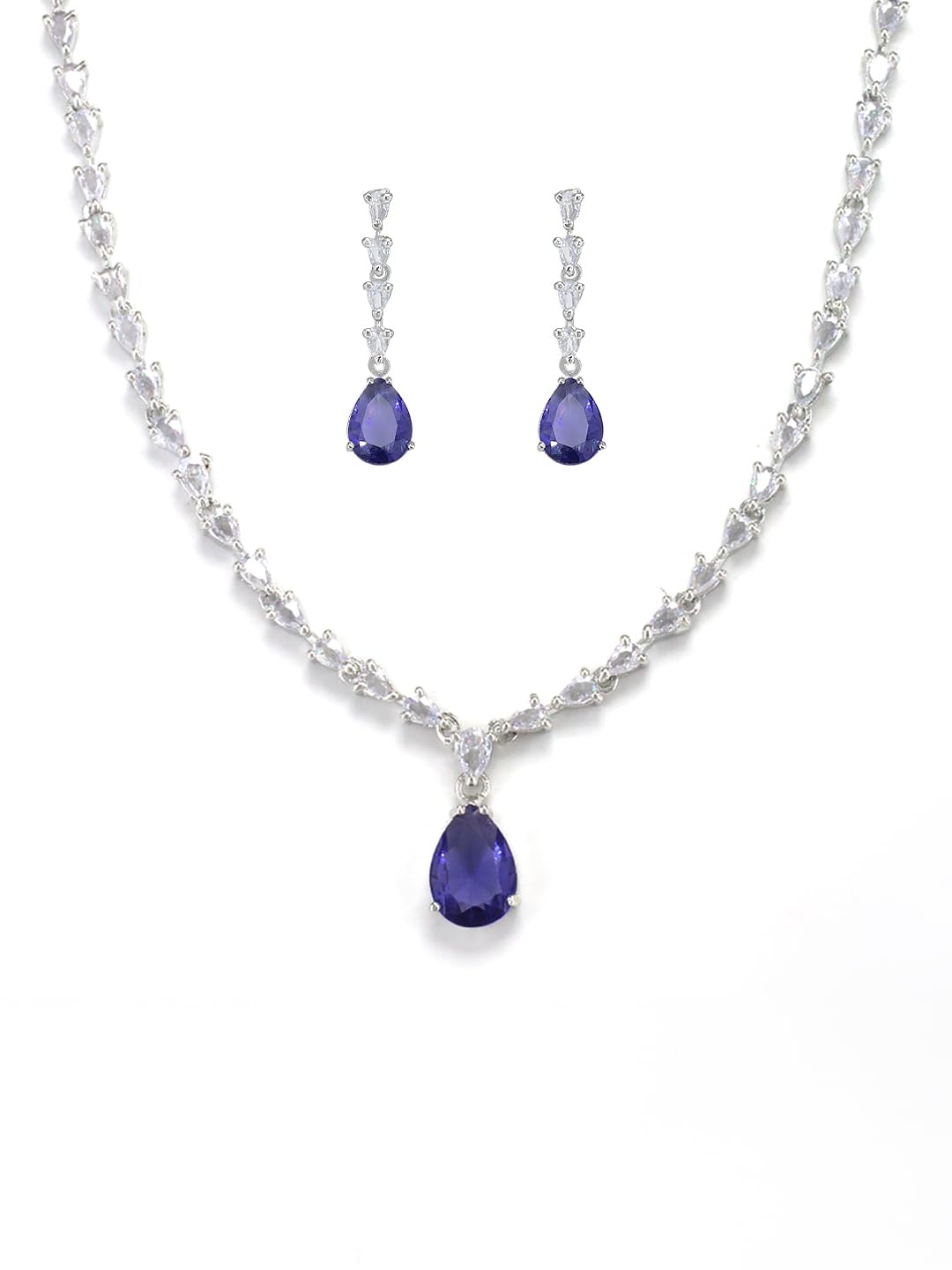 priviu Studio Rhodium Plated Purple American Diamond AD Stone Studded Drop Jewellery Set For Women & Girls-picture-15