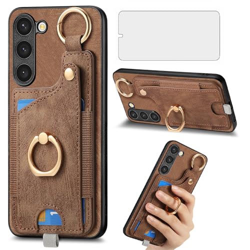 Étui portefeuille Samsung S23 5G Asuwish avec porte-carte et verre trempé