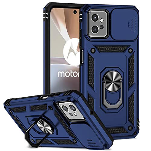 SEAHAI Funda para Motorola Moto G32, Estuche con 360 Grados Anillo Soporte y Cámara Deslizante Proteger [Grado Militar Anti Caída] Silicona PC + TPU Bumper Antigolpes Carcasa   Azul
