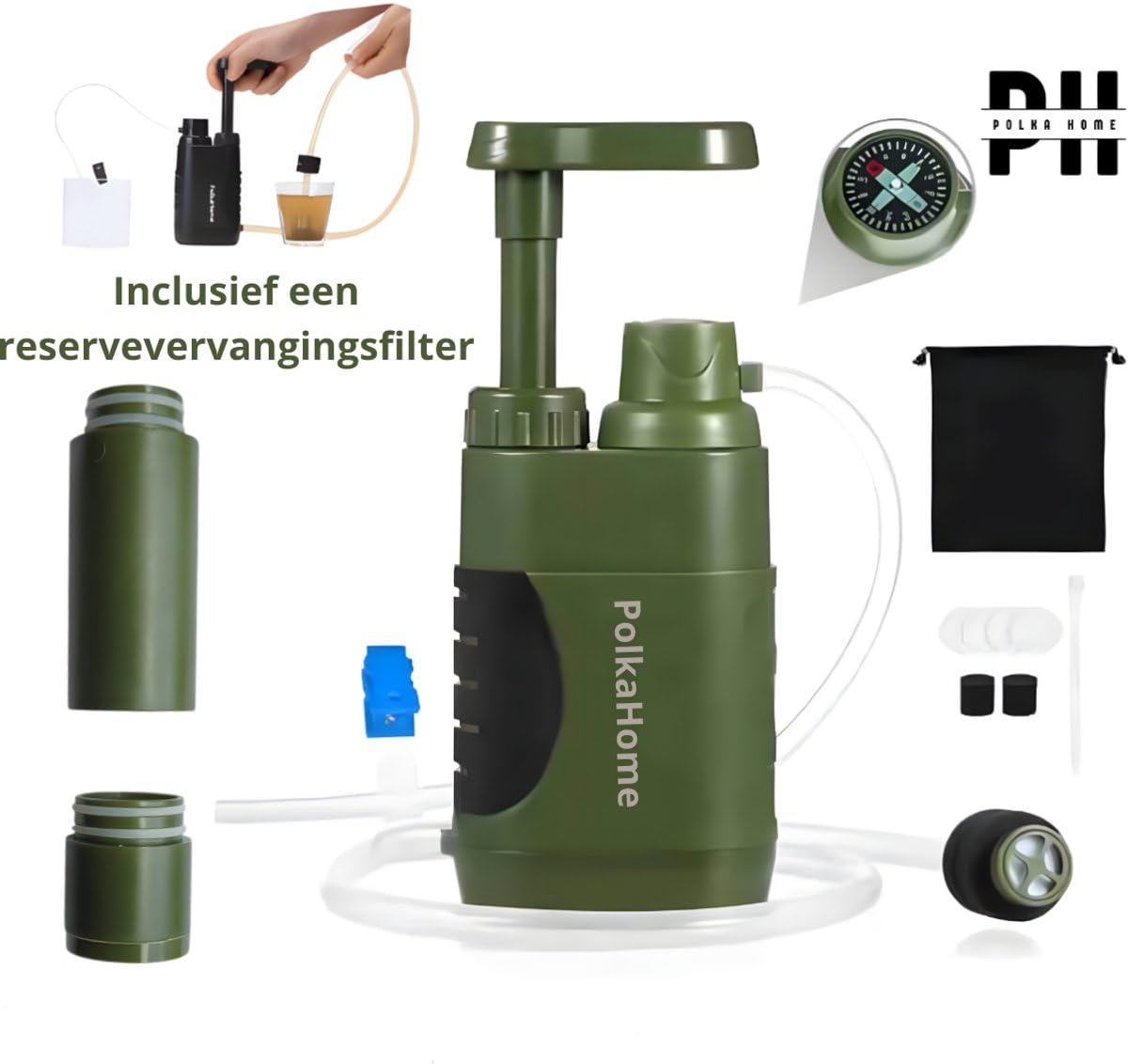 Wasserfilter Survival – Outdoor Wasserfilter 10000L – Tragbares Wasseraufbereitungsgerät für Camping & Notfall – inkl. Ersatzfilter