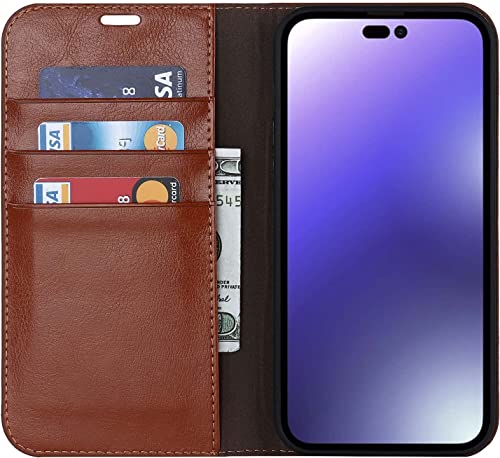 Housse iPhone 14 Plus en cuir marron clair aux finitions soignées