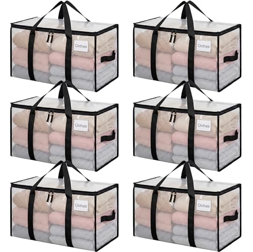 Image of BAGAIL Heavy Duty Moving Bags with Strong Handle, Extra Large Moving Boxes, Storage Tote for Clothes, College Moving Supplies(Clear, 6 Pack)