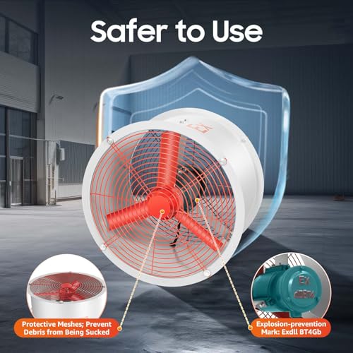 Ventilador axial extractivo a prueba de explosiones de 18", 250 W y 1450 rpm para cabinas de pintura, extracción de humos, ventilación industrial, montaje en pared o conducto, para cocina, almacén y taller miniatura 6