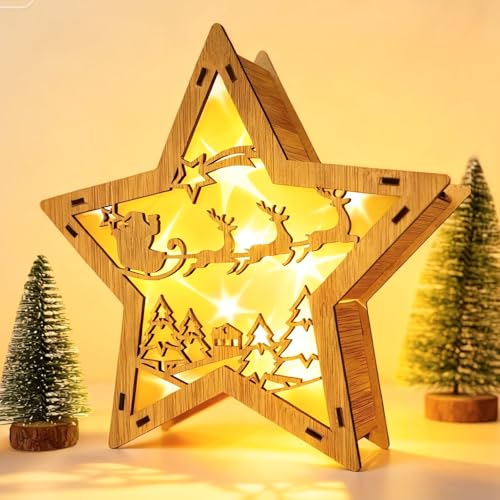 LED Weihnachtsstern Beleuchtet Weihnachtsdeko Holz Innen - Rentier -...