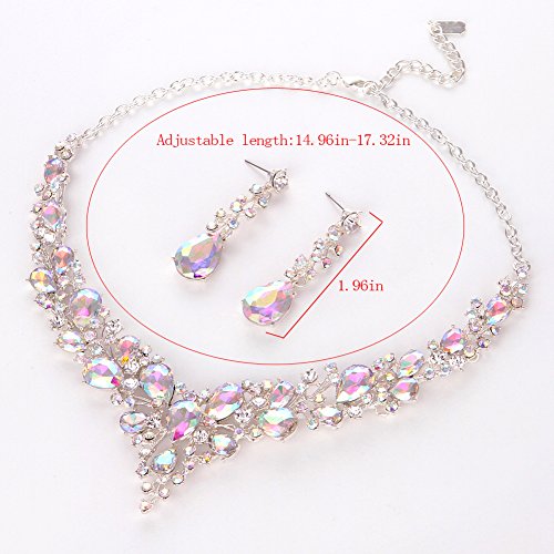 Molie Bridal Austrian Crystal Necklace and Earrings Jewelry Set Gifts fit with Wedding Dress(Crystal AB) - Thumbnail 4