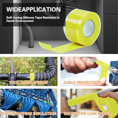 Image of SIKEDEPRO 1 Rolls Self-fusing Silicone Tape 1'' X 10-Feet Self Bonding Repair Tape Rubber Sealing Tape Multi-Purpose Adhesive Tape for Outdoor Antenna Coax & Electrical Cables (Yellow)