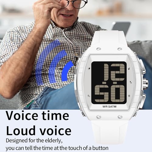 Image of findtime Digital Watches for Elderly Men, Large Face Voice Talking Watch with English Speaking LED Backlight Big Number Easy to Read Timer Alarm 5ATM Waterproof