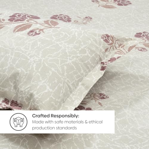 Image of Rivermoor 144 TC Cotton Bedsheet for Double Bed | Queen Size Bed Sheet with 2 Pillow Covers | Beige Floral Pattern | 90 x 100 Inches