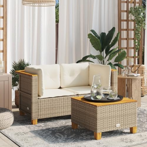 LAPOOH Garten-Ecksofas mit Kissen 2 STK. Beige Poly Rattan,...
