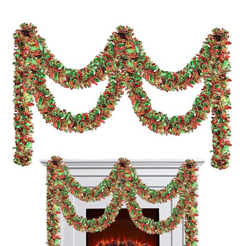 Guirnalda de oropel para decoración navideña, guirnalda de fiesta brillante de 6.5 pies de largo, adorno colgante metálico brillante, accesorio de decoración navideña, oropel decorativo para