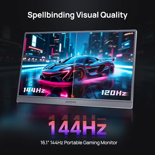 Image of ARZOPA 16.1'' 144Hz Portable Gaming Monitor, 106% sRGB 1080P FHD Kickstand Portable Monitor with HDR, Ultra Slim, Eye Care, External Second Screen for Laptop, PC, PS5, Mac, Xbox-Z1FC Gray