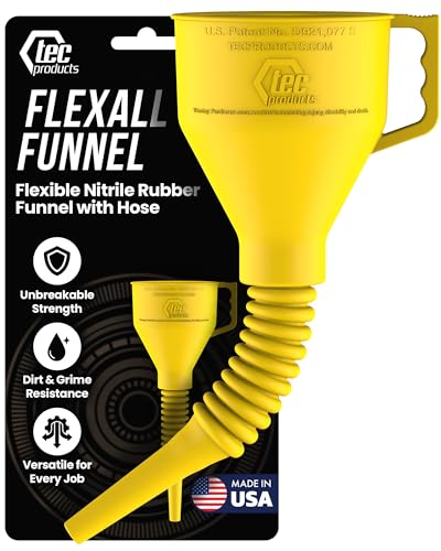 TEC Products FlexAll Long Flexible Oil Change Funnel, Yellow, 16x5 Inches
