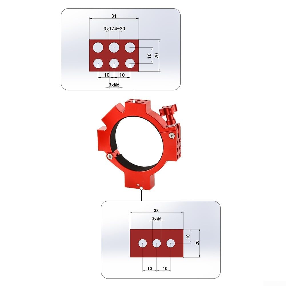 ASI Cooled Camera Mount 78mm ID Ring Bracket for Astronomical Telescope Dovetail Plate Aluminum Alloy Red Black 310mm(120mm +310mm Red)