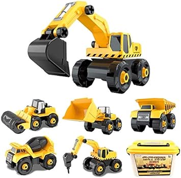 Amazon Thexin 建設車両セット Diy組み立て 車６セット 車おもちゃ 男の子 工事 作業車両 働く車 工事カー ミニカー 子供 誕生日 クリスマス プレゼント ギフト 工事現場シリーズ モデルカー 収納ケース付き 建設車両 おもちゃ