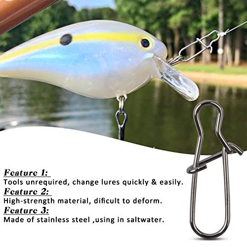 120pcs Fishing Duo Lock Snaps, Stainless Steel Lure Hook Connector for Freshwater and Saltwater Fishing - 26LB to 220LB Test