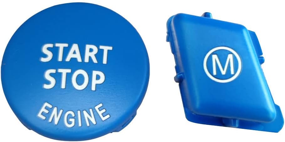 Matte Blue Car Steering Wheel M Alphabet Mode & Start Stop Engine Button Cover Replace for E Chassis 3 Series E81 E87 E90 E92 E93 M3 /1 Series E81 E82 E87 E88 /X1 E84